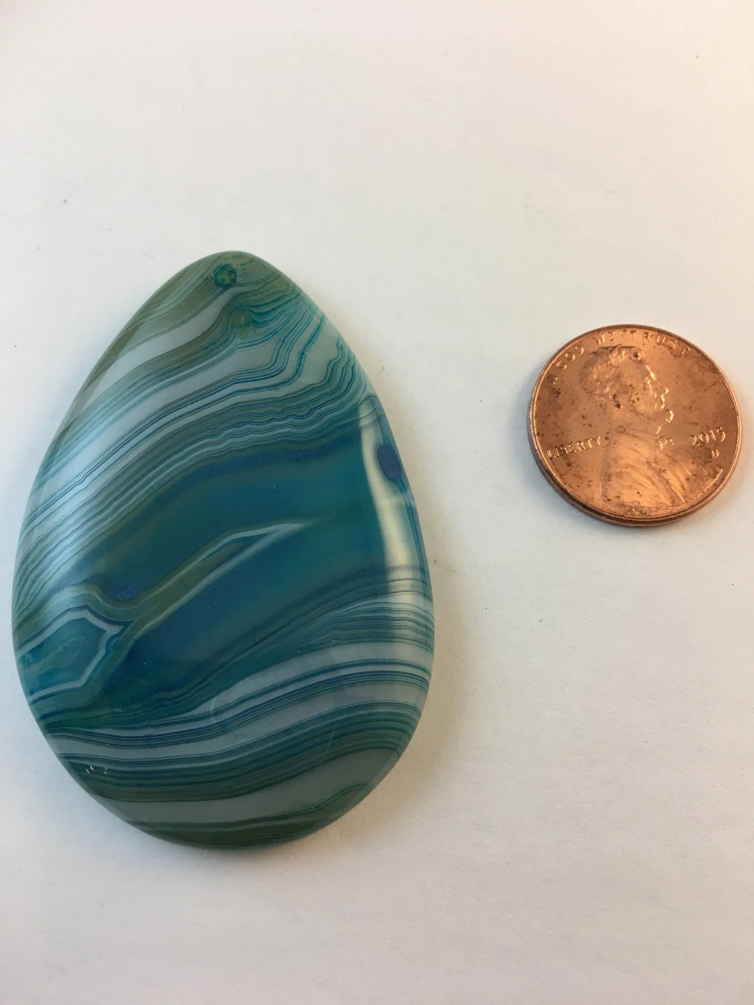AYLA - Beautiful Aqua Blue & Green Teardrop Stripes Agate Pendant