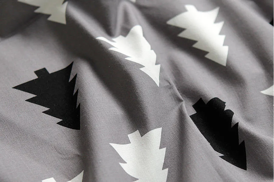 Trees Cotton Fabric, Black Trees, Gray Trees, Mint Trees - Fabric By the Yard 68985